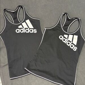 2 adidas Black Racerback Tank with White Logo